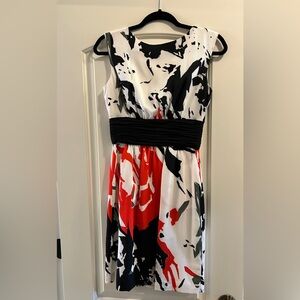 Catherine Malandrino Black White and Red Abstract Print Sleeveless Dress